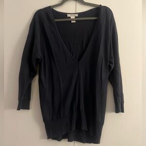Women’s Kenar Slate Blue Deep V-Neck Stretchy Knit Top - Small - 3/4 Sleeves